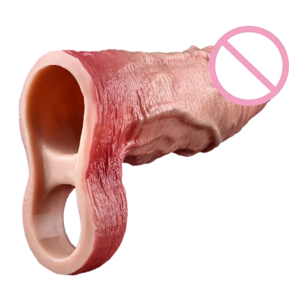 Silicone Hollow Dildo With Deep Veins Design Soft Male Penis Sleeve With Anti-drop for Men Delay Ejaculation Adult Toy