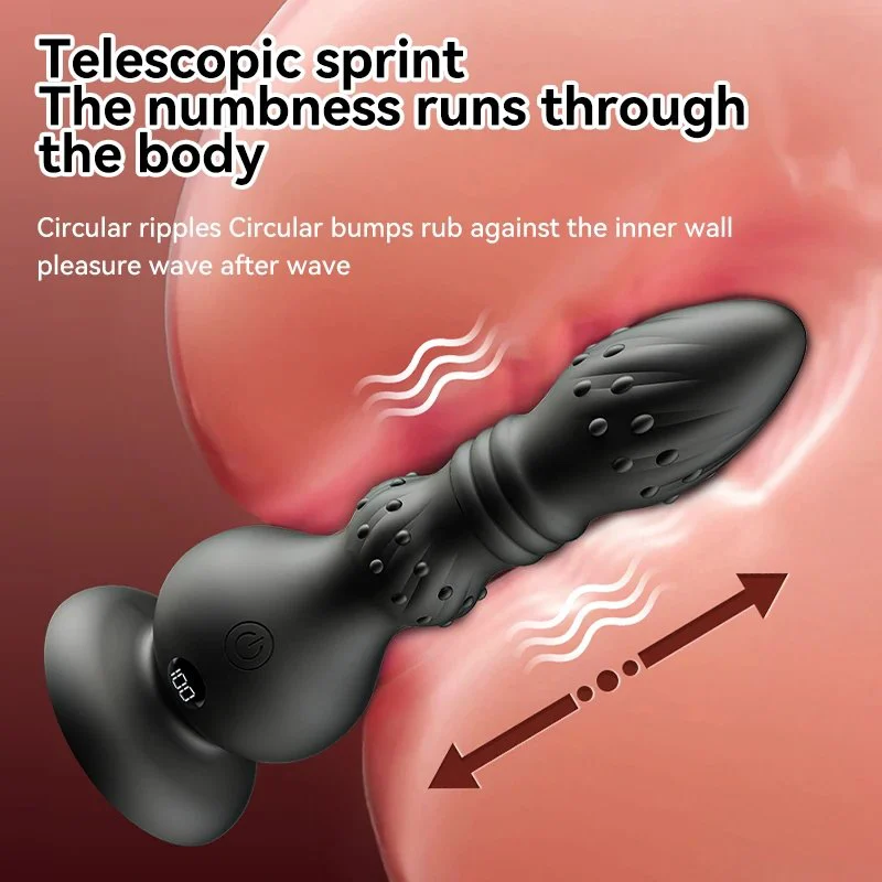 Remote Control Telescopic Silicone Anal Plug Vibrator with 10 Frequency Suction Cup Butt Plug Sex Toys for Women