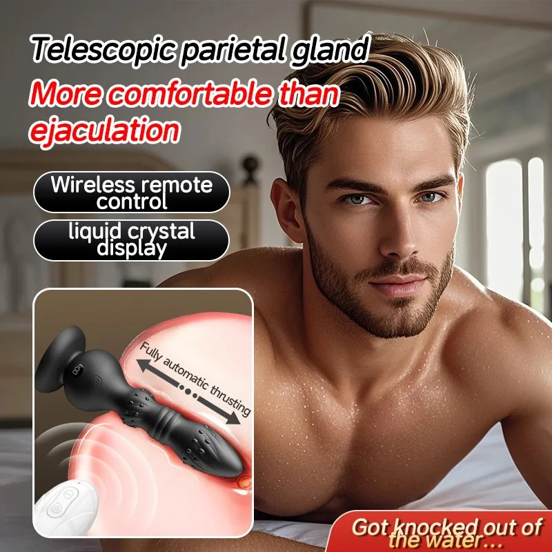 Remote Control Telescopic Silicone Anal Plug Vibrator with 10 Frequency Suction Cup Butt Plug Sex Toys for Women