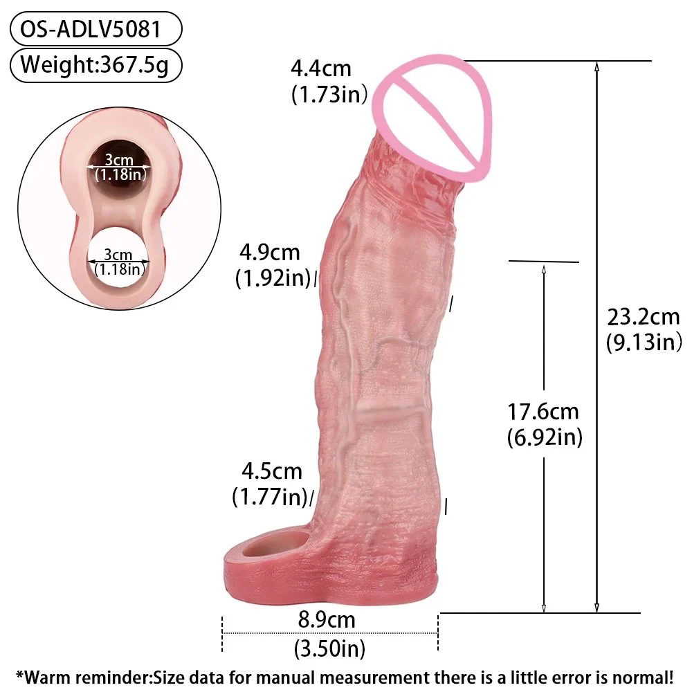 Silicone Male Penis Extender, Vibrating Penis Sleeve with Internal Protrusions for Increased Stimulation