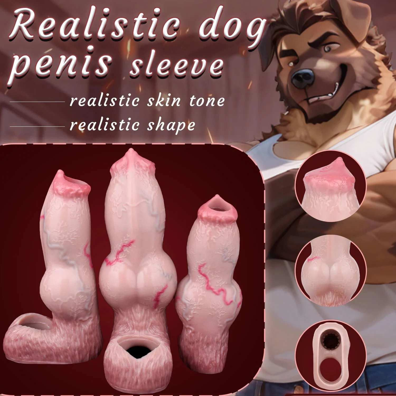 Skin Silicone Fantasy Dog Penis Extender Sleeve with Cock Ring Horse Knot Male Penis Sleeve Enlarge Adult Sex Toy