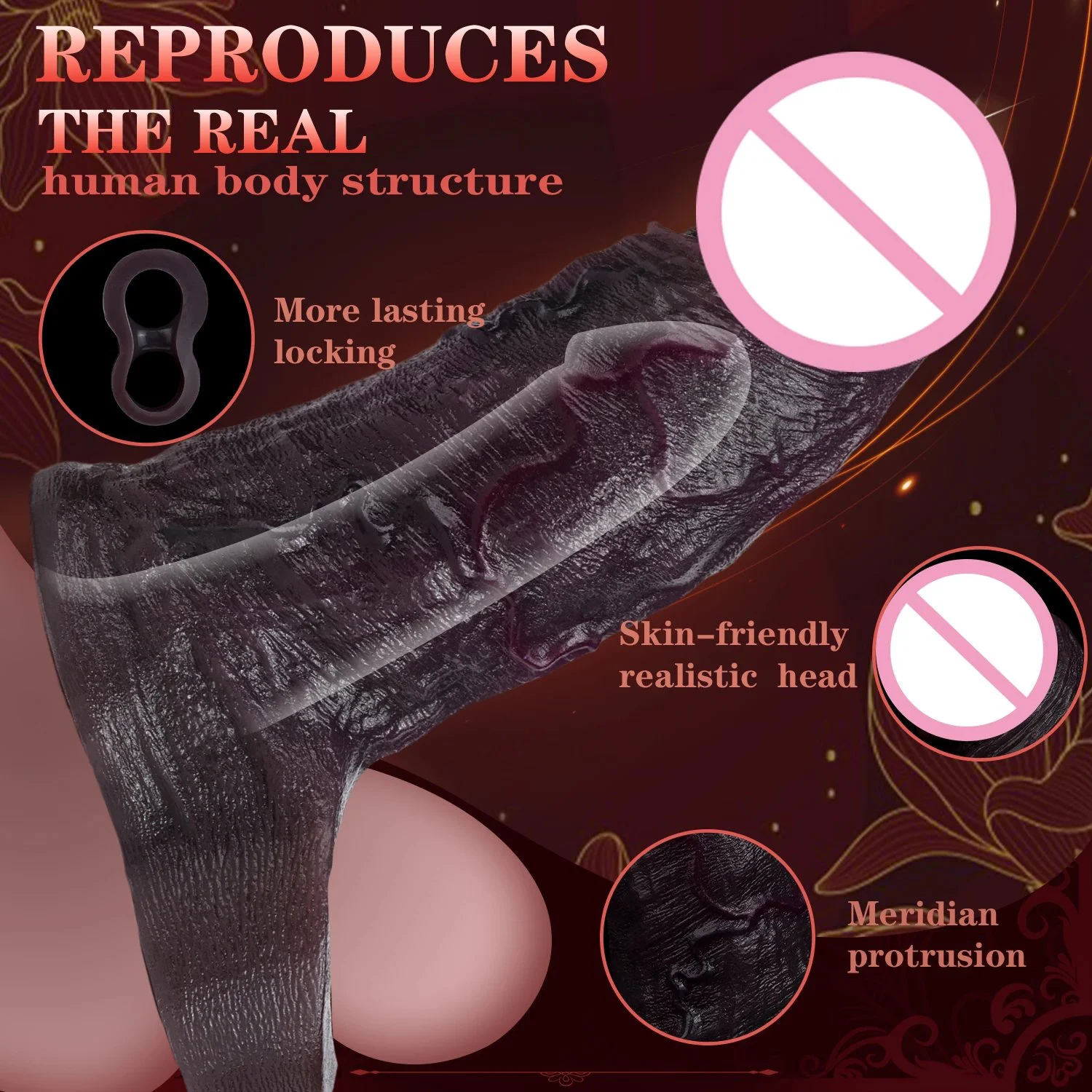Realistic Black Penis Sleeve Extender Soft & Stretchable Silicone Cock Sleeve for Men,Couples Sex Toys