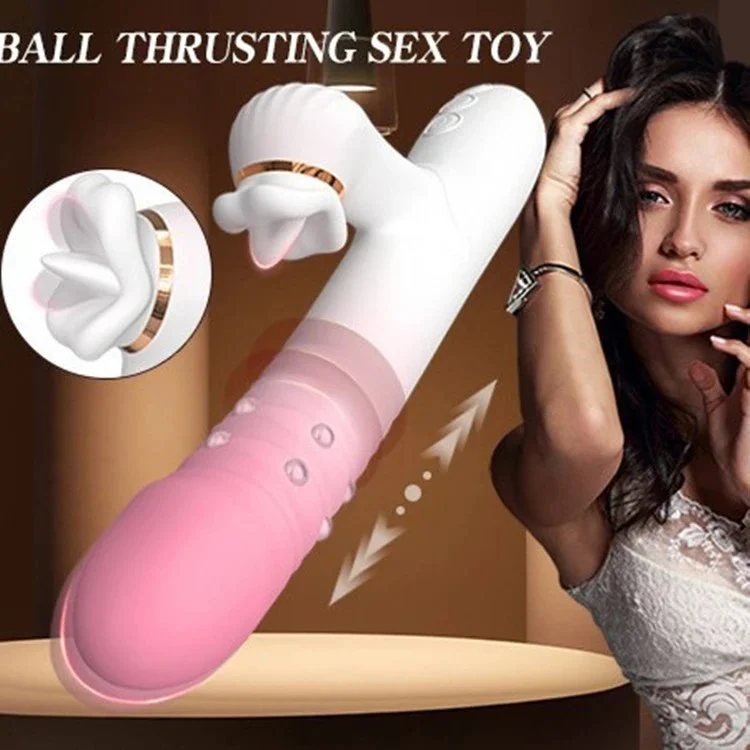 Lips Licking Rabbit Vibration Female Masturbation Telescopic Dildo Massager Sex Toys for Women