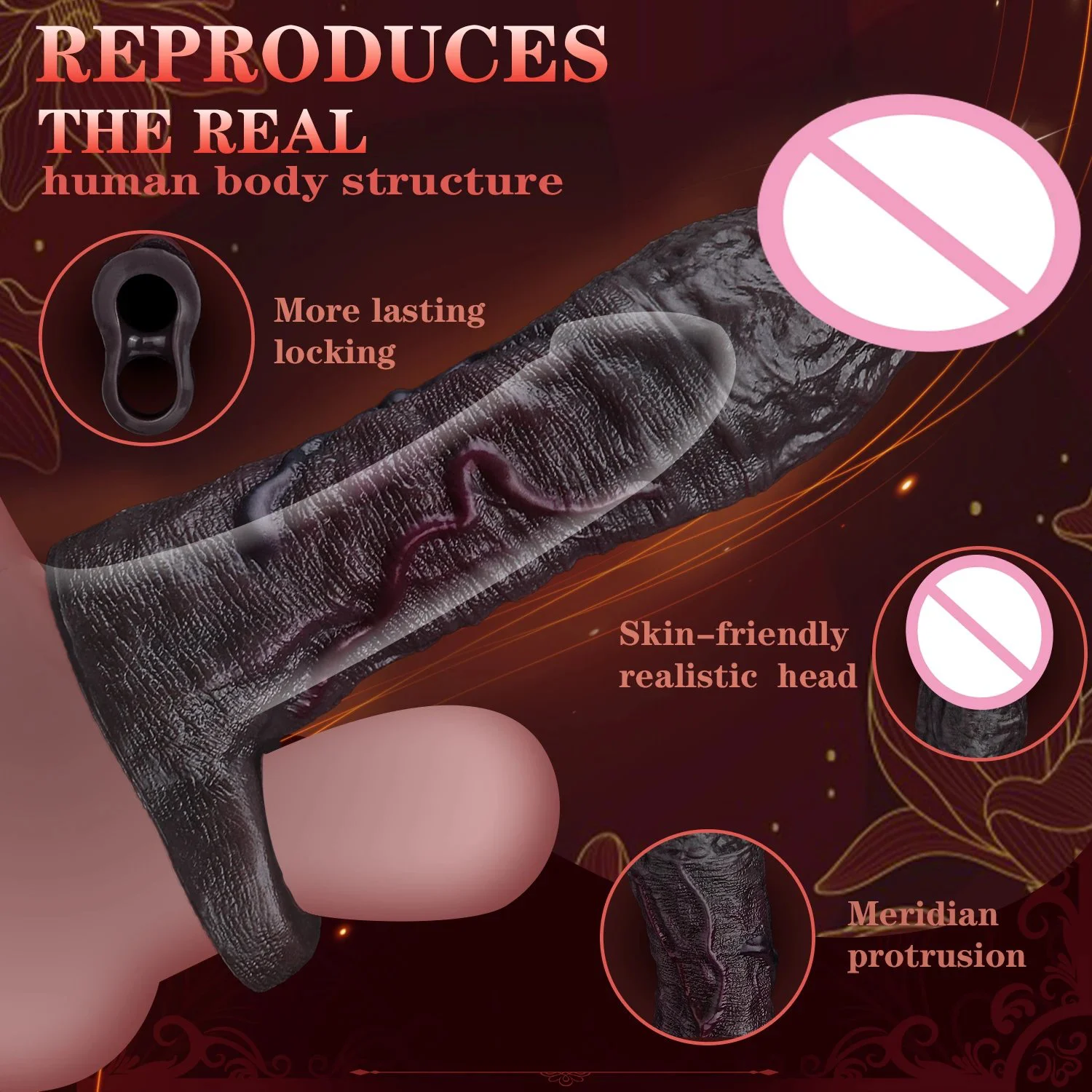 Real Veins Super Soft Penis Sleeve Close Head Realistic Hollow Dildo With Cock Ring Delay Ejaculation Sex Toy for Adult Men