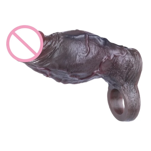 Thickened Black Hollow Dildo Remote Control Vibrator Realistic Penis Sleeve Silicone Cock Enlarger Extender Reusable Sheath