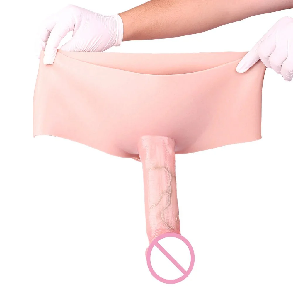 Strap-On Realistic Penis Sleeve Hollow Dildo Pants Delay Ejaculation Erotic Couple Tool
