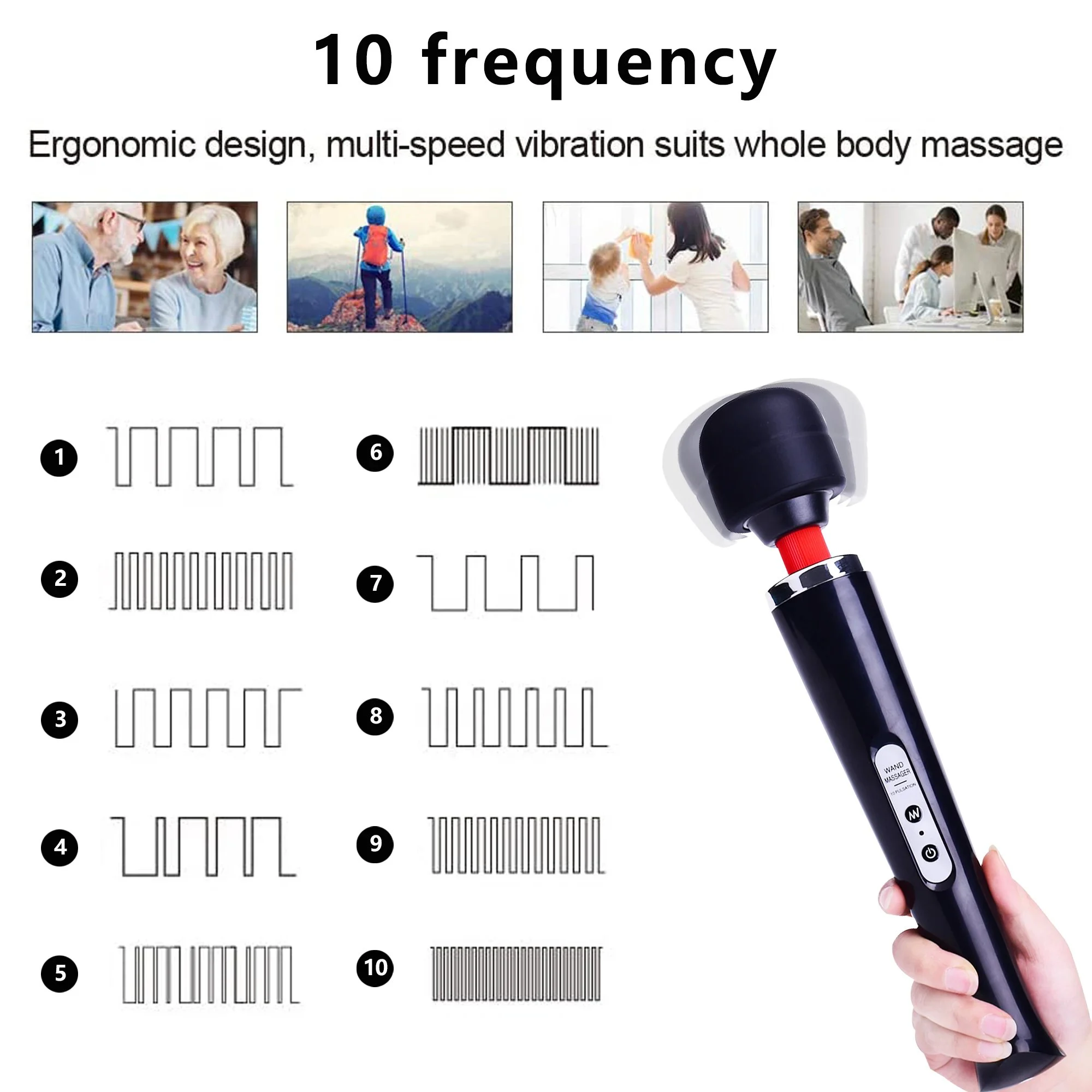 IPx6 Waterproof USB Rechargeable Portable Body Massage Hammer-10-Speed Vibration Flexible Head Low Noise for Women's
