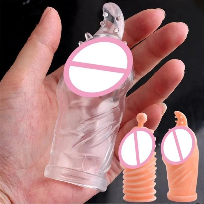 Reusable OEM Brand Penis Sleeve Extender Realistic Condom Extension Sex Toy for Men Cock Enlarger Condom Sheath Delay Model