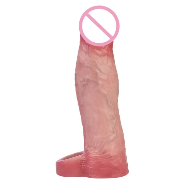 Silicone Easy to Wear Vibrating Male Penis Extender Experience Realistic Phallic Condom Suitable for Male Sex Toys