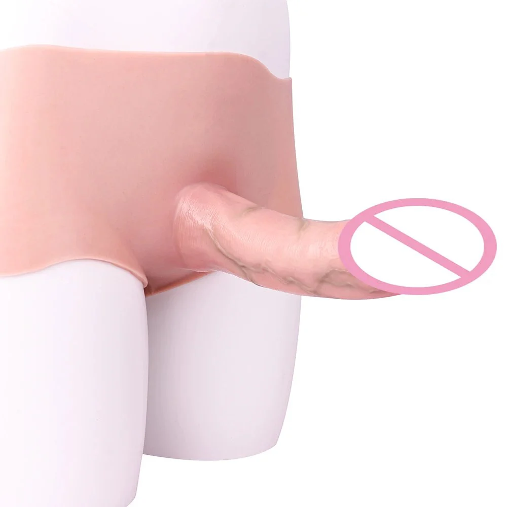 Strap-On Realistic Penis Sleeve Hollow Dildo Pants Delay Ejaculation Erotic Couple Tool