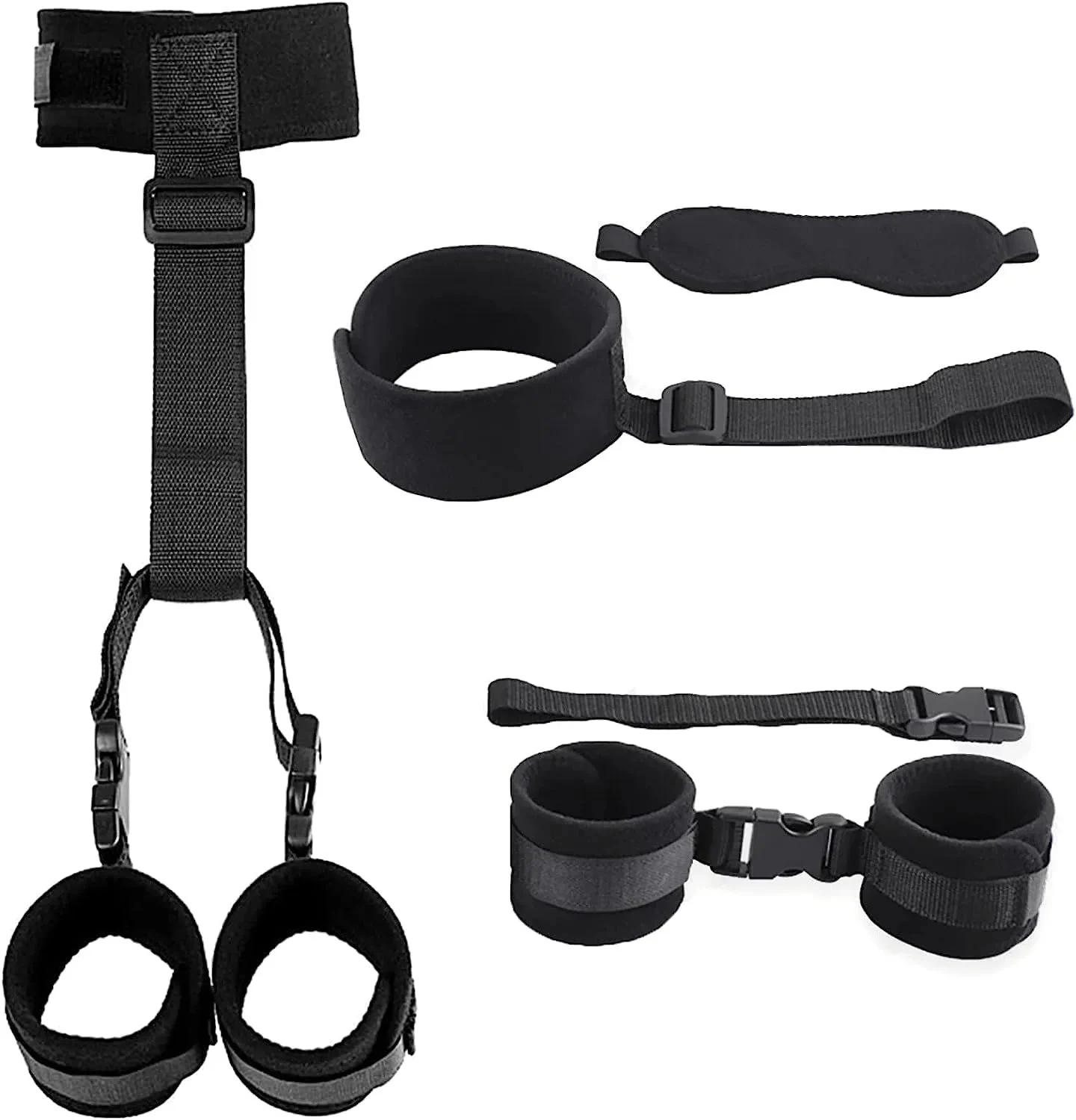 Waterproof Neck Wrist Restraints Bondage Set Back Handcuffs Collar Blindfold Adjustable Harness for Bed SM Games Play Sex