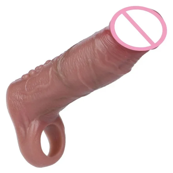 Ultra Realistic Penis Sleeve With Beads Back Silicone Dick Extender Soft Reusable Condom for Men Delay Ejaculation