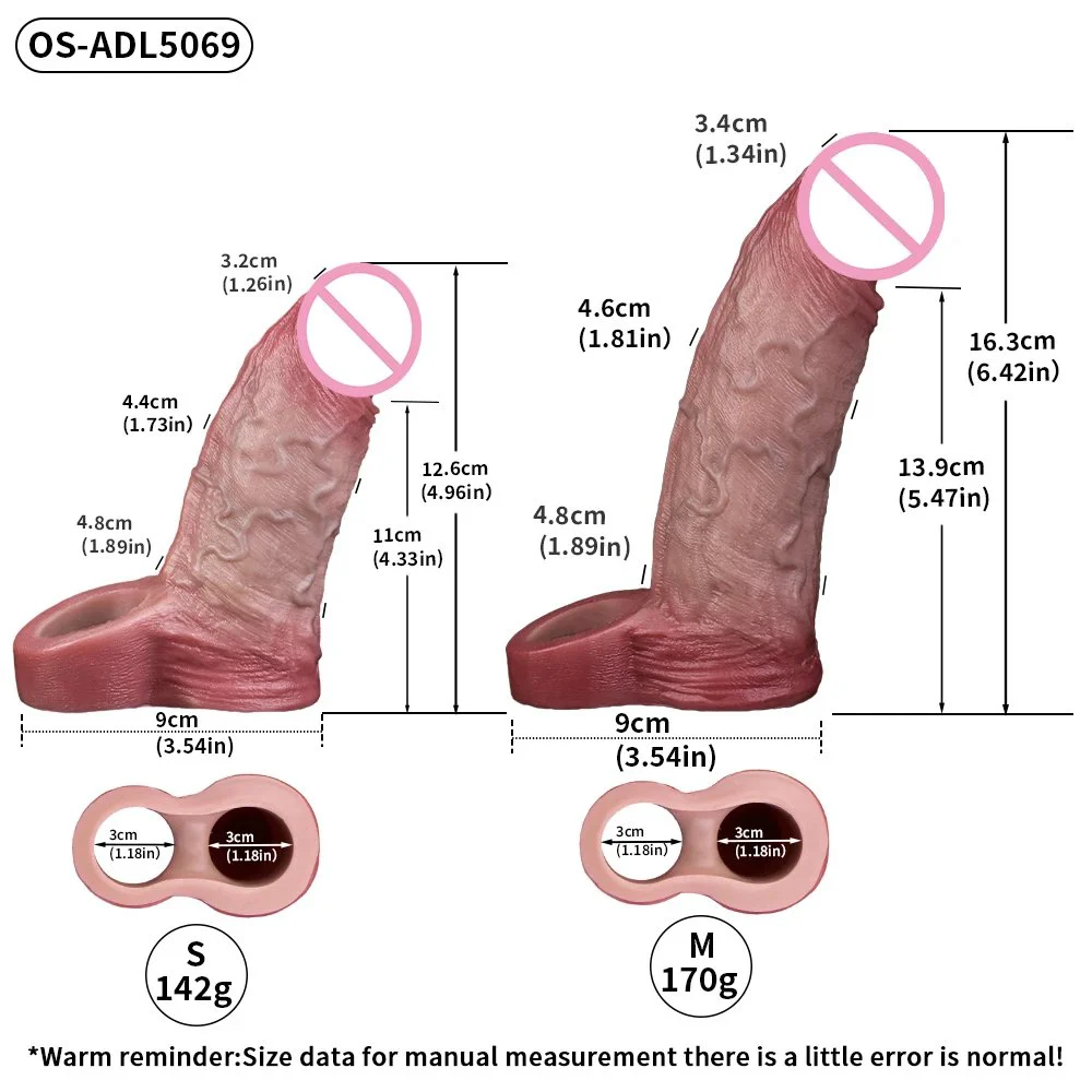 Two sizes to choose from Male Penis Extender Regular Closed-End Dildo SleevMedical Grade Silicone Simulation Dildo