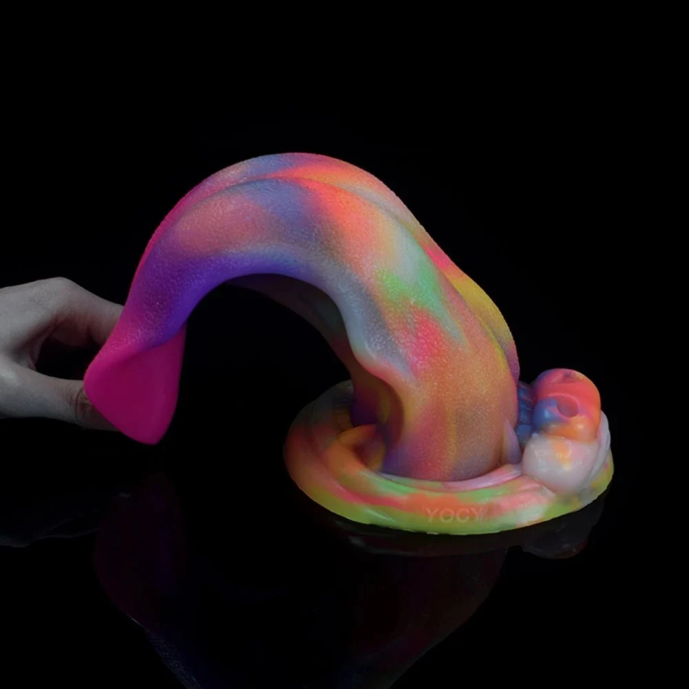 Platinum Silicone Artificial Monster Wolf Tongue Penis Safety Luminous Dildo Glow in the Dark Dildo for Her