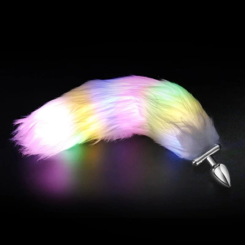 Colorful 3D Metal Anal Plug Long Fox Tail Butt Sex Toy for Men