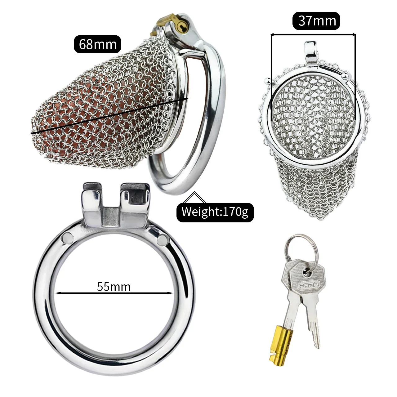304 Stainless Steel Mesh Chastity Cage for Men Curved or Round Ring Lock
