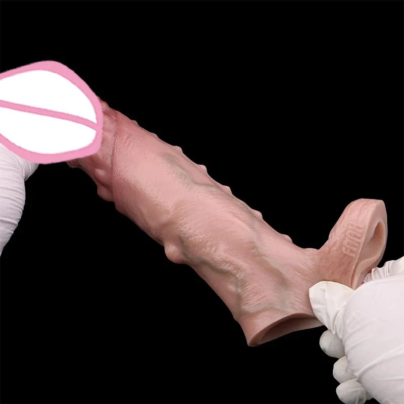 Ultra Silicone Male Dick Enlarger Sleeve With Anti-drop Realistic Hollow Dildo Penis Sleeve for Men Delay Ejaculation