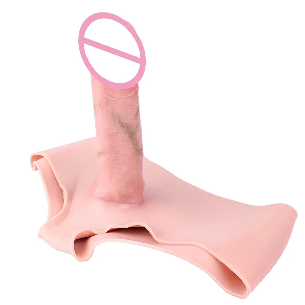 Strap-On Realistic Penis Sleeve Hollow Dildo Pants Delay Ejaculation Erotic Couple Tool