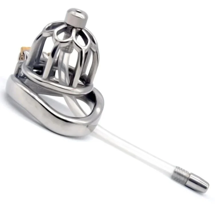 51mm 304 Stainless Steel Chastity Cage Metal Chastity Device with Catheter for Male