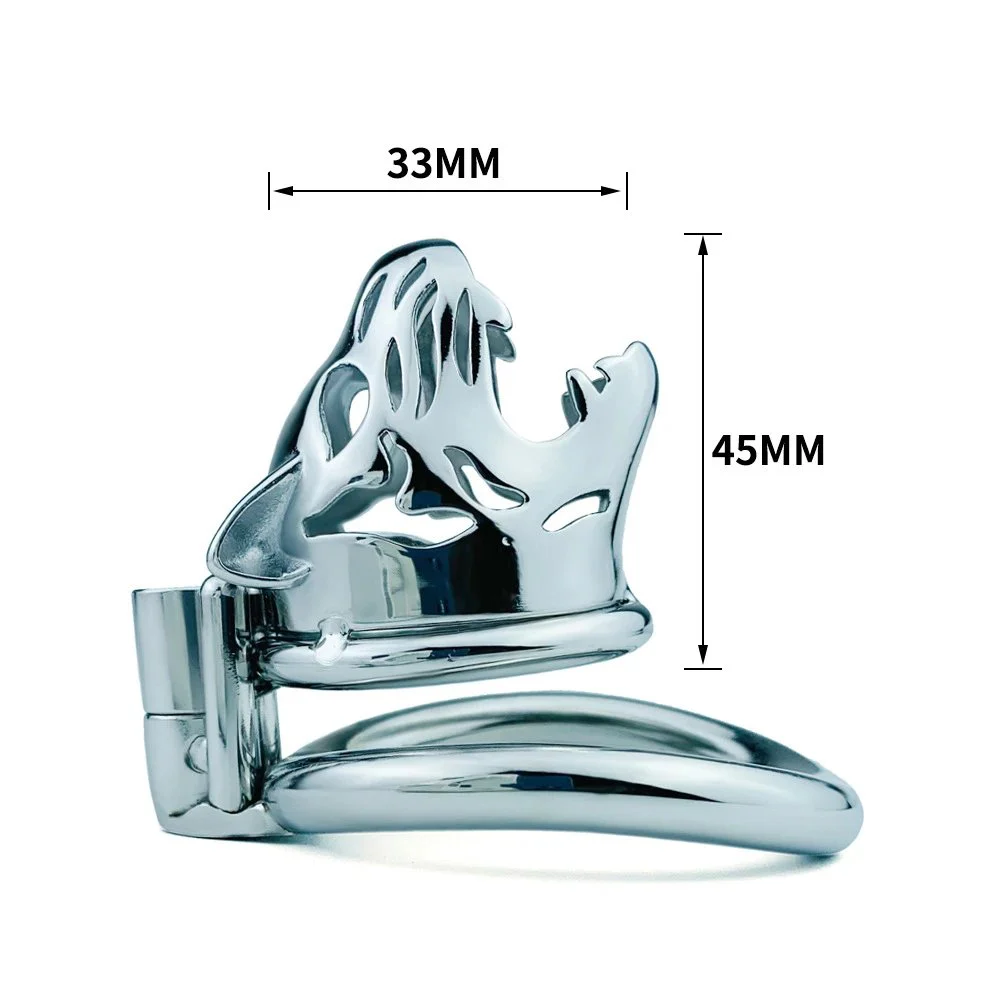 33mm Male Chastity Cage Animal Tiger Design, Silver Lock & Penis Rings for Men