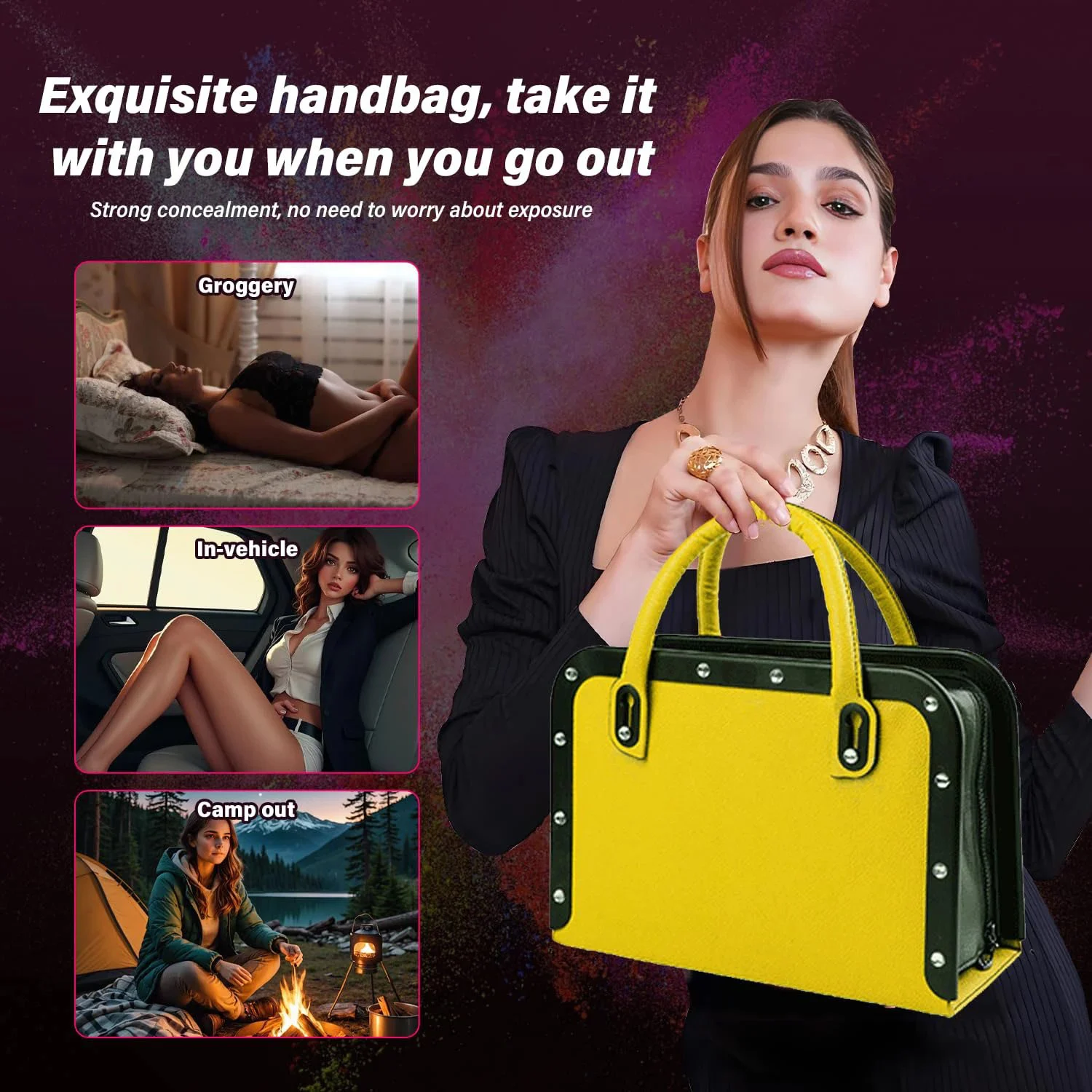 Portable Handbag Sex Machine Yellow Remote Control 3 Vibrations 3 Thrusting Automatic Heat Dildo Sex Love Guns for Women