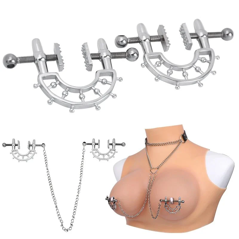 Bondage Harness Leather Harness Women with Nipple Clamps.Nipple Clamps With Chain Sex SM Breast Clamps With Collar
