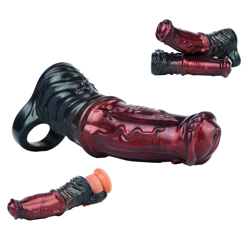 Silicone Penis Sleeve Extender Horse Cock Sleeve Enlarger Delay Ejaculation Male Length Extension Enhancer for Men Couples