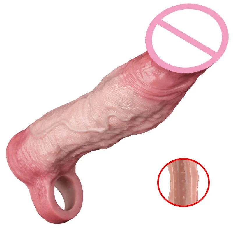 Silicone Male Penis Extender, Vibrating Penis Sleeve with Internal Protrusions for Increased Stimulation