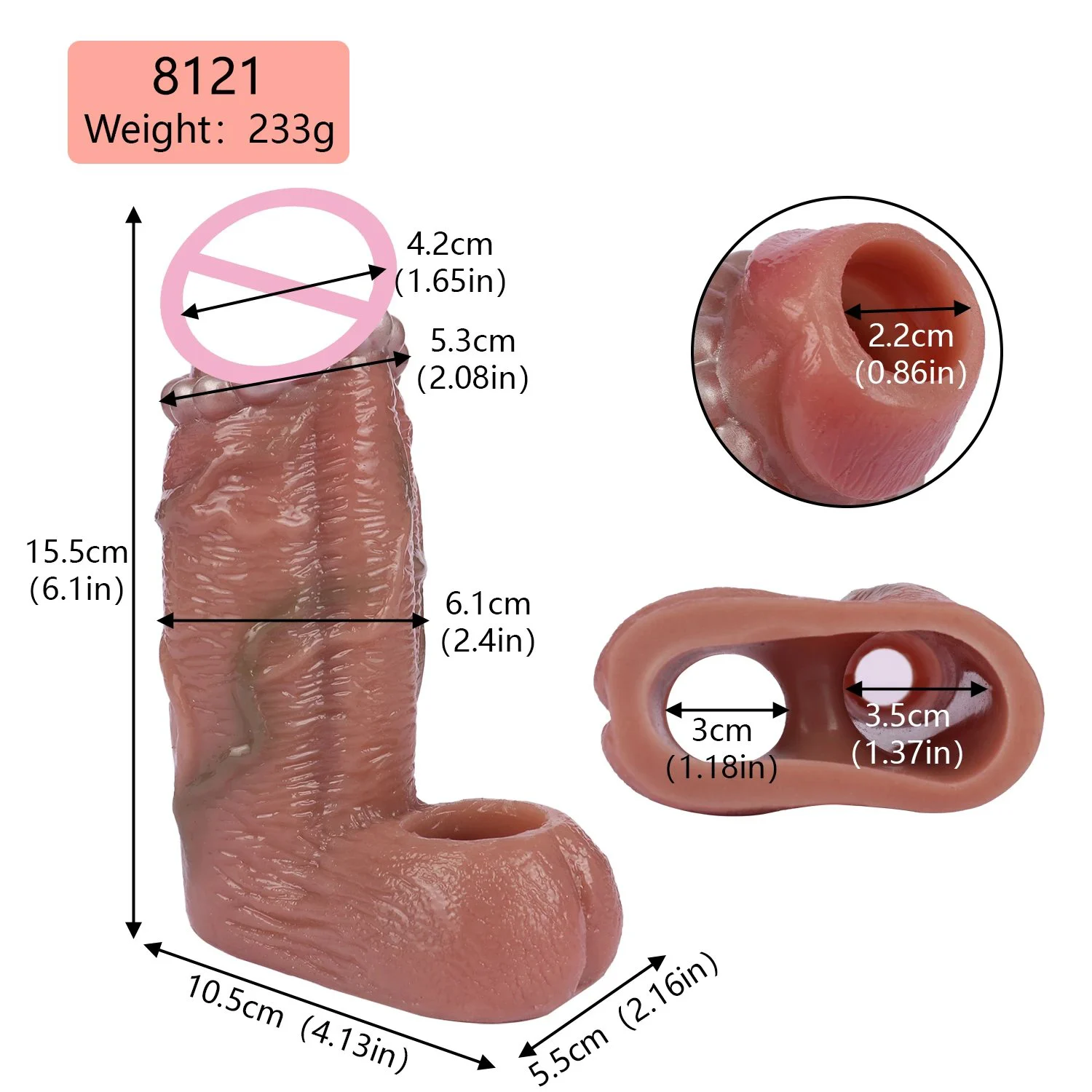 XL Thick Realistic 6.5 cm Penis Sleeve Girth Enhancer,Penis Sleeve Extender Enlarger,Large Silicone Sleeve Extension Delay
