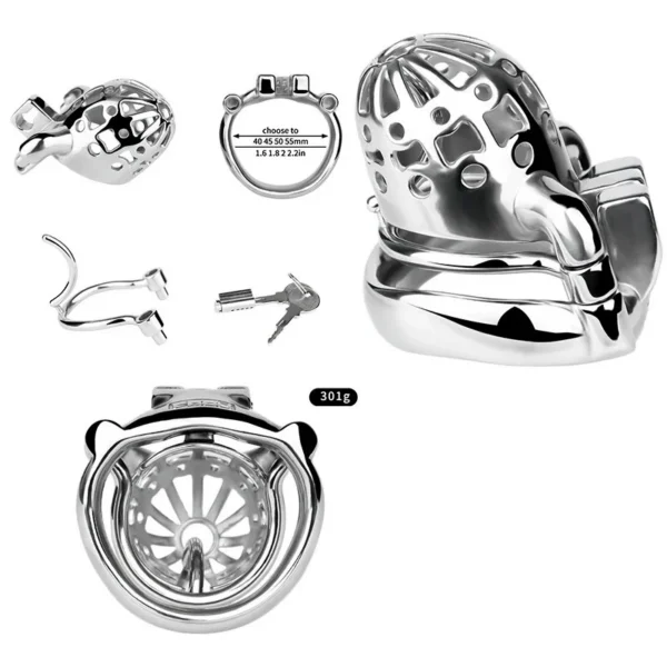 304 Stainless Steel Male Chastity Cage Lock Hollow Out Breathable Penis Ring Cock Locks PA Rings Cock Ring BDSM Sex Toys for Men