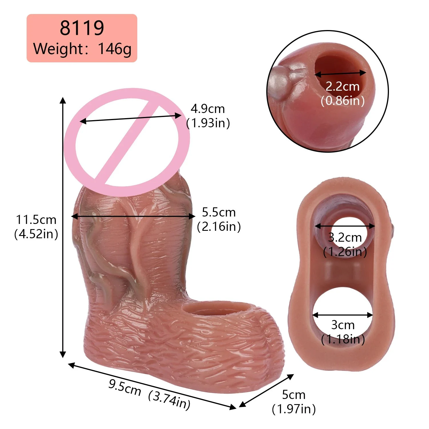 XL Thick Realistic 6.5 cm Penis Sleeve Girth Enhancer,Penis Sleeve Extender Enlarger,Large Silicone Sleeve Extension Delay