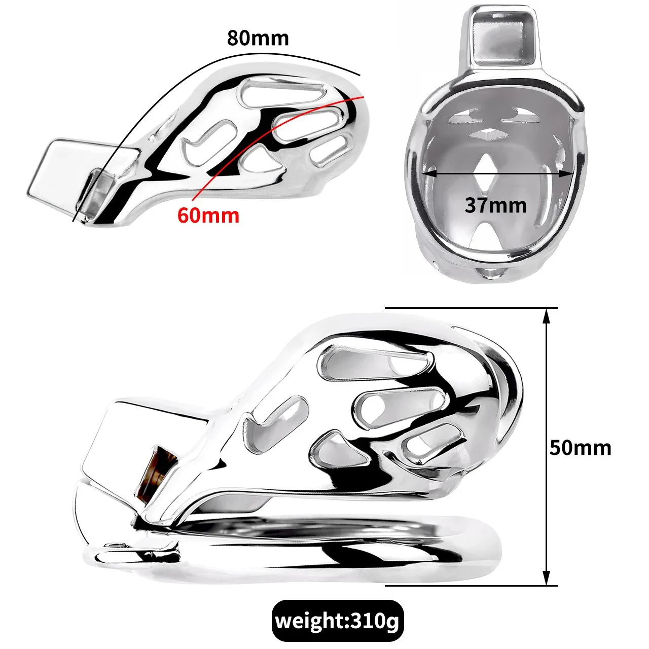 304 Stainless Steel Locking Chastity Cage Male Cock Cage Chastity Device with 4 Active Rings for Men Penis Exercise
