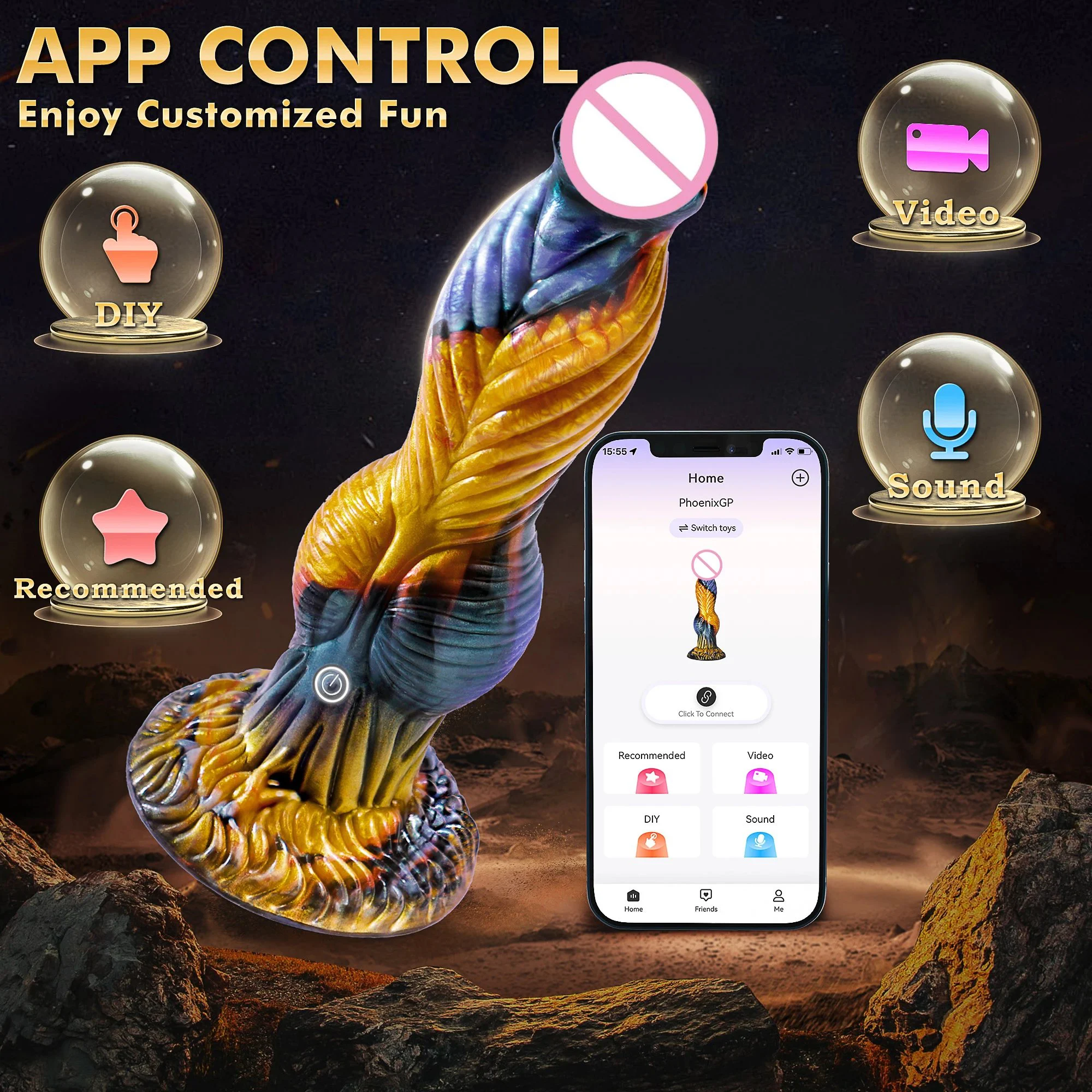 APP Remote Control Telescopic Vibration Soft 7-Speed Phoenix Shaped Butt Plug Alien Safe Silicone Anal Plug Giant Dilation
