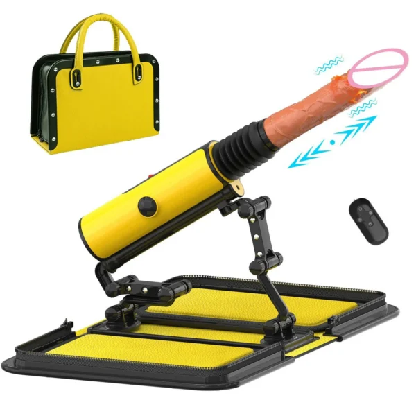 Portable Handbag Sex Machine Yellow Remote Control 3 Vibrations 3 Thrusting Automatic Heat Dildo Sex Love Guns for Women