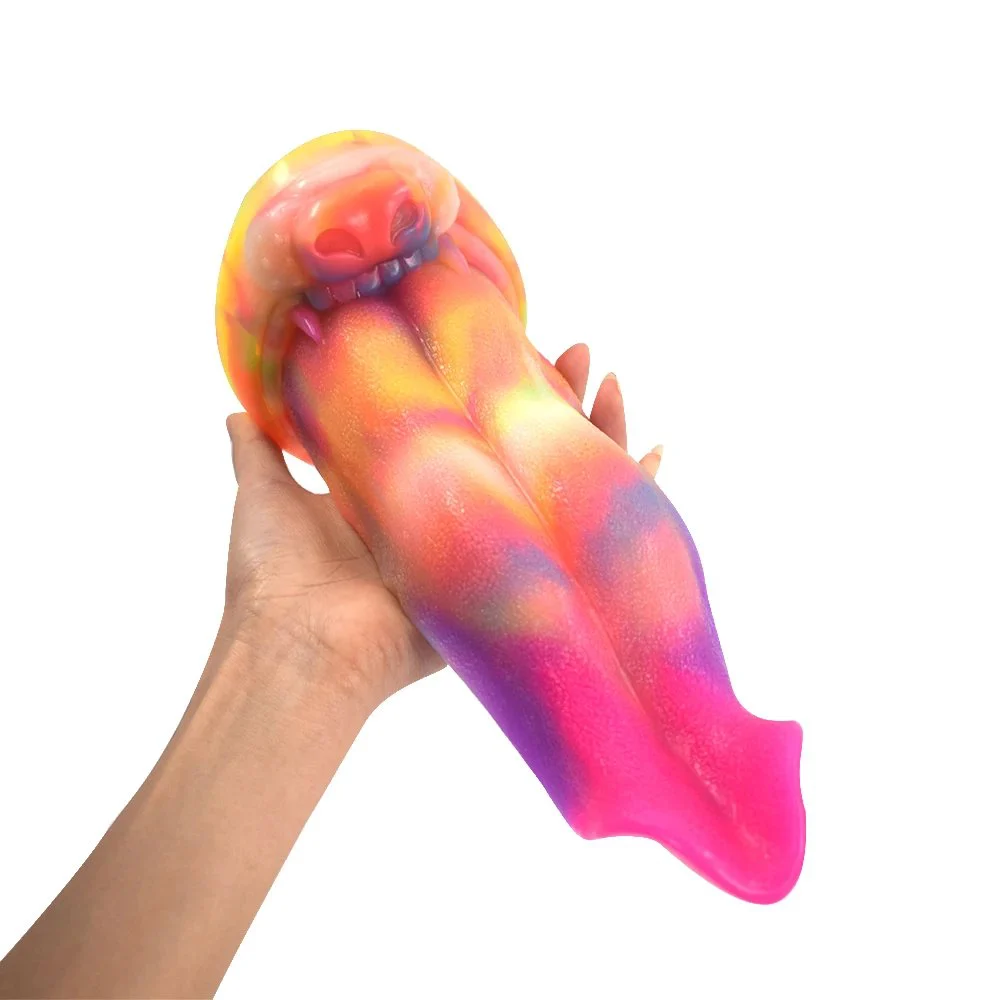 Platinum Silicone Artificial Monster Wolf Tongue Penis Safety Luminous Dildo Glow in the Dark Dildo for Her