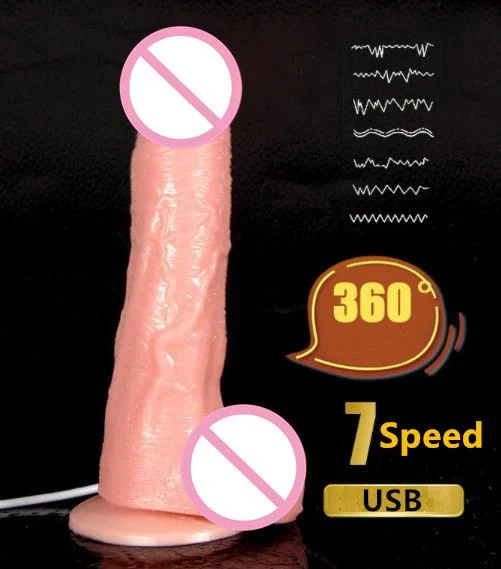 7 Speed USB Wired Realistic Rotating Telescopic Thrusting Vibrating Dildo Vibrator Sex Toy for Women