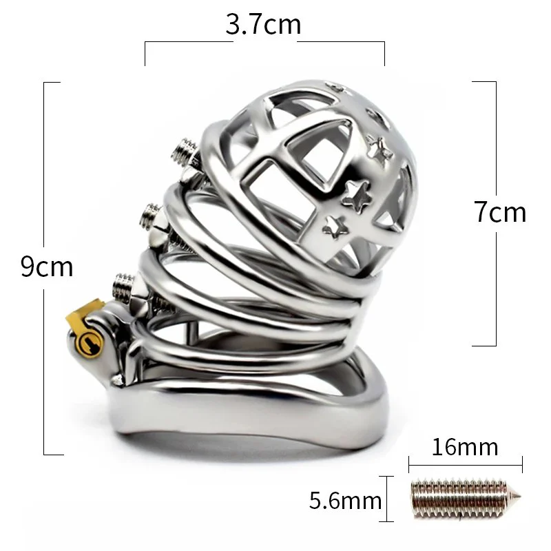4 Active Ring Stainless Steel Inverted Plugged Cylinder Chastity Cage for Couple Restraint Ring Bolted Spikes