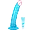 Blue Soft Realistic Jelly Silicone Dildo Strong Suction Cup Hands-Free Play Waterproof Eco-Friendly for Women G-Spot