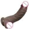 Coffee Dark Color 7.4Inch G Spot Sex Toy Women Realistic Liquid Silicone Dildo With Strong Suction Cup