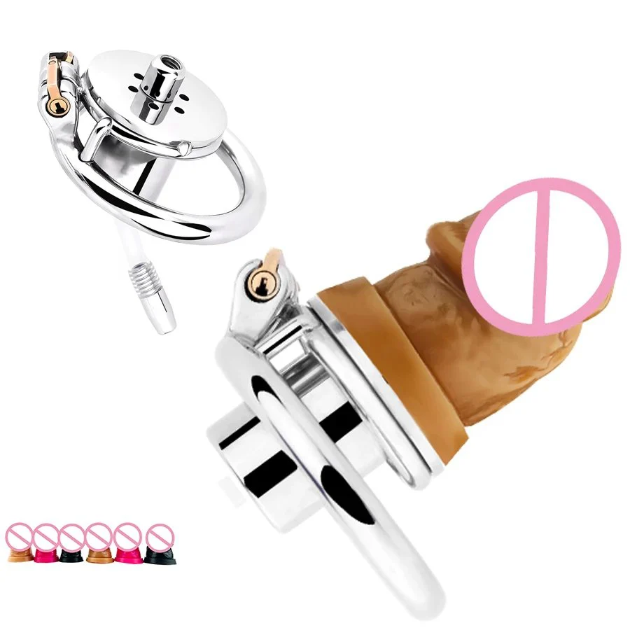 3 Active Size Dildo Head Novelty Sissy Inverted Chastity Cage CBT Game Stainless Steel Negative Ring