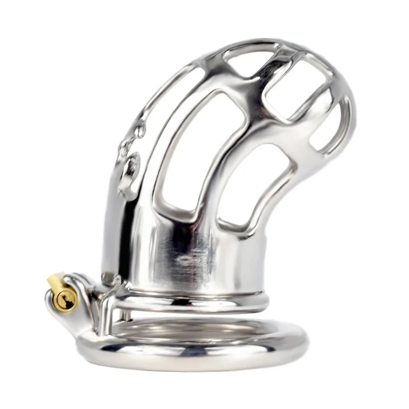 10cm Elongated Curved Stainless Steel Chastity Lock Cage for Male Other Sex Toy