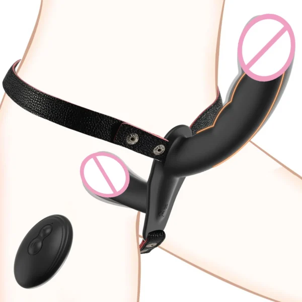 Remote Control Strap on Vibrating Silicone Dildo Adjustable Harness Double-Ended Lesbian Sex Wearable Dildo Vibrator for Women