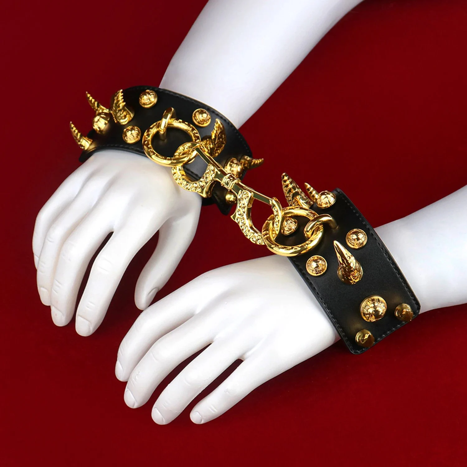 Moon Eclipse Wolf Leather Handcuffs for Adjustable Roleplay Submissive Restraints