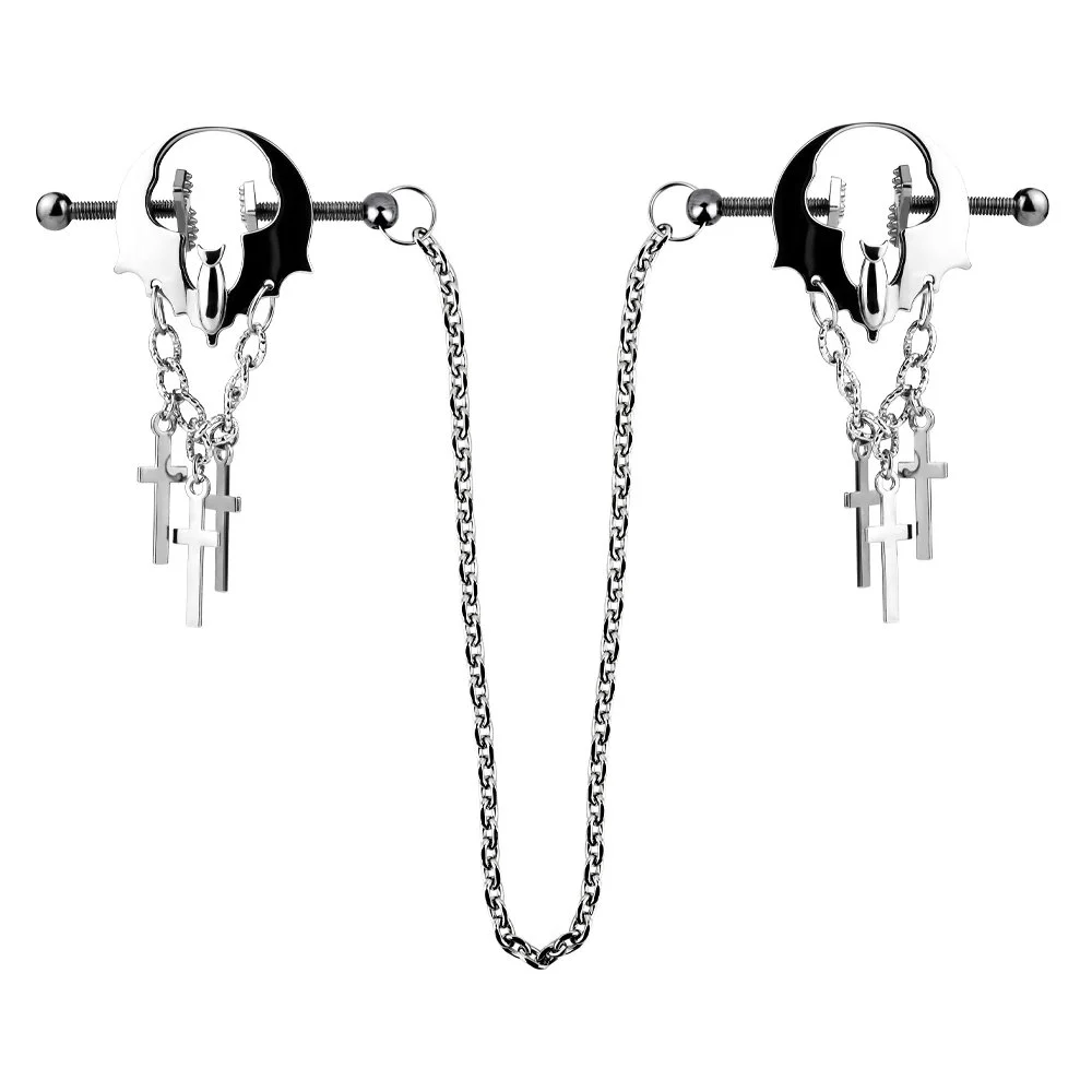 Metal Collar Nipple Clamp Stainless Steel Nipple Fun Leather Belt Flirting Halloween Horror Atmosphere Sex Toys