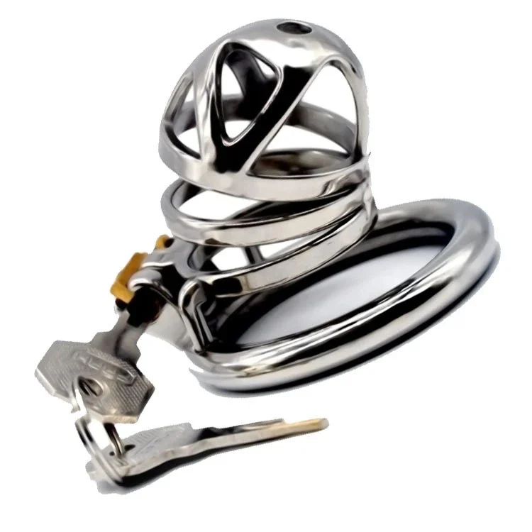 Jail House Chastity Device Stainless Steel Chastity Cage with Silicone Urethral Plug Locking Chastity Cage